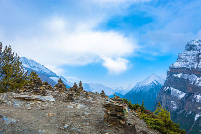 Panoramic view of snowcapped mountains against sky