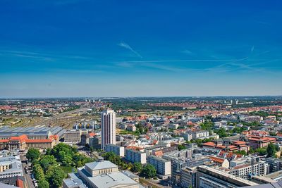 High angle view of buildings in city