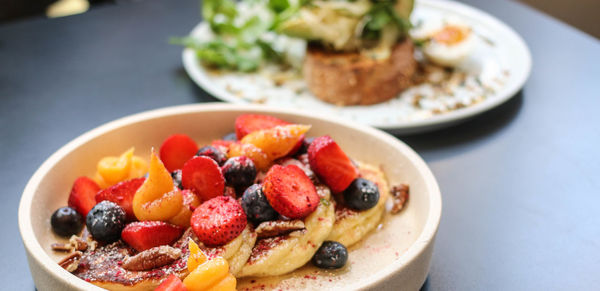 High angle view of breakfast served in plate