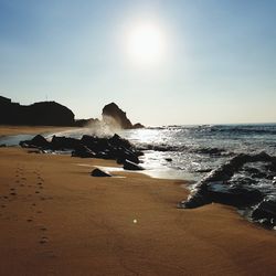 Scenic view of sea against clear sky