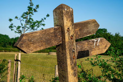 Old wooden signpost showing 3 way directions to nowhere abstract