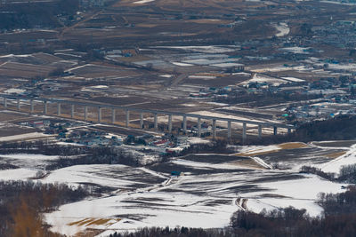 High angle view of city during winter