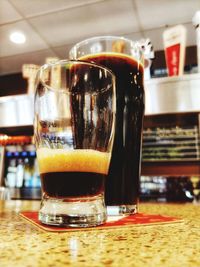 Close-up of beer in glass