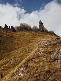 Rock formations on landscape against sky