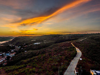 High angle view of road against sky during sunset