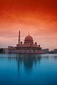 View of temple at sunset