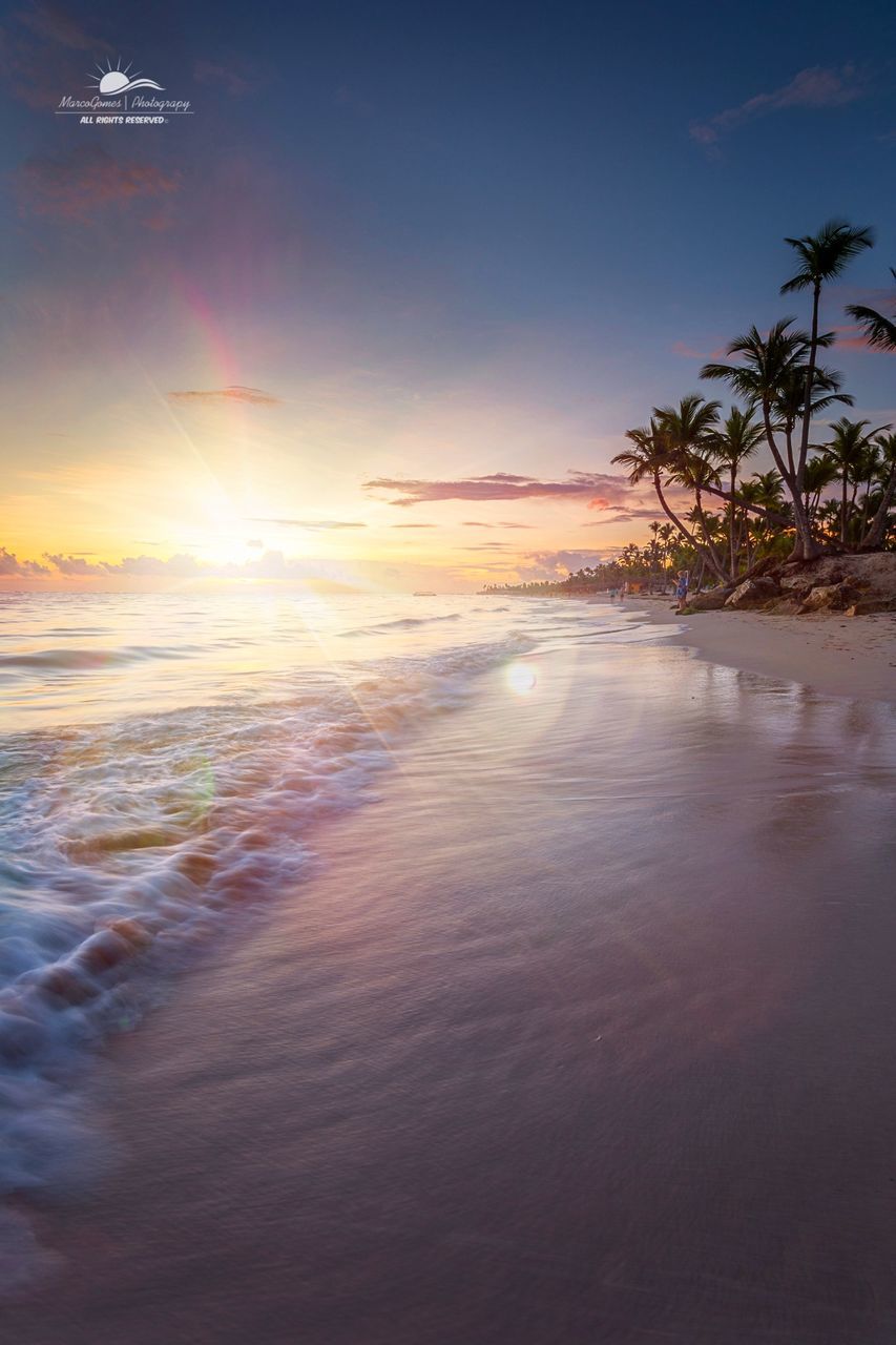 sky, beauty in nature, water, scenics - nature, sunset, sea, tranquility, tranquil scene, nature, idyllic, beach, no people, cloud - sky, land, sun, orange color, plant, horizon over water, horizon, outdoors