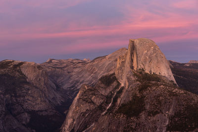 Rock formations against sky during sunset