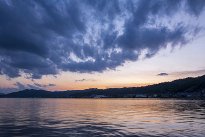 Scenic view of lake against sky during sunset