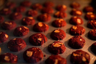 Red velvet cookies baked in an oven