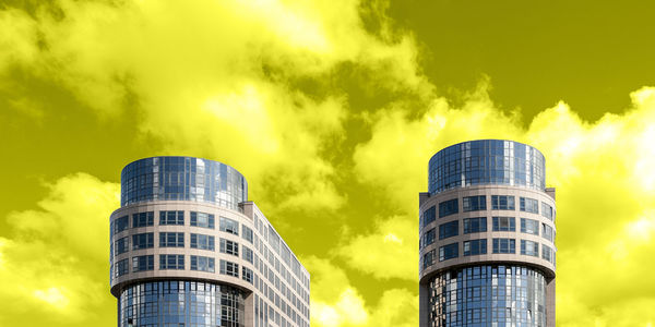 Low angle view of modern building against sky