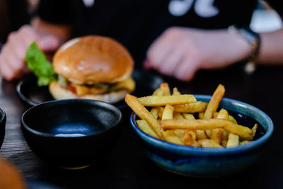 Close-up of food on table