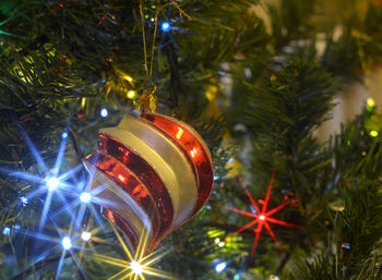 Close-up of illuminated christmas tree