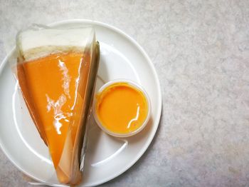 High angle view of breakfast on table