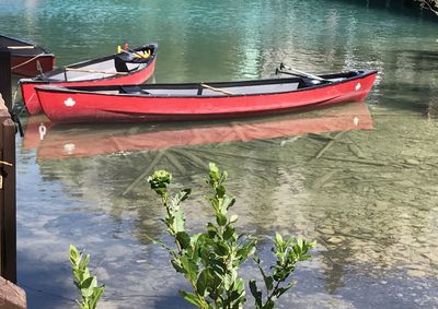 Boat moored in lake