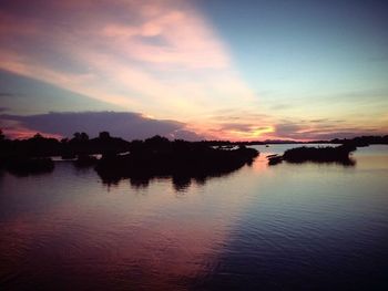 Scenic view of lake at sunset