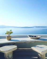 Scenic view of sea against clear blue sky