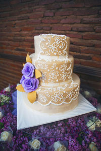 High angle view of cake on table