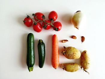 High angle view of tomatoes against white background