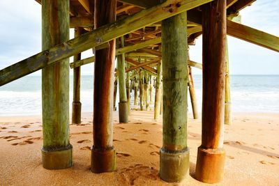 Scenic view of sea seen through pier