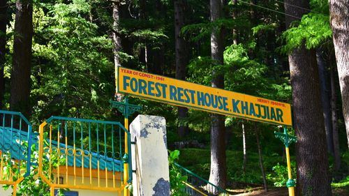 Information sign by trees in park