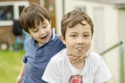 Portrait of boys outside