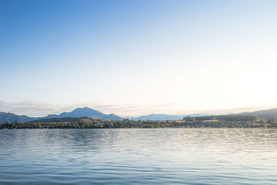 Scenic view of lake against clear sky