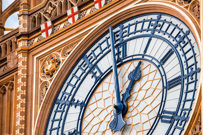 Close up view of the big ben clock tower and westminster in london.