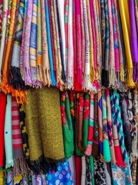 Full frame shot of multi colored textiles for sale at market stall