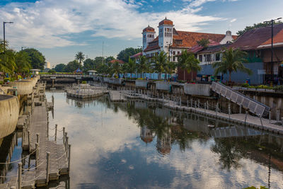 Bridge over river against sky in jakarta 