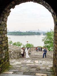 People at historical building