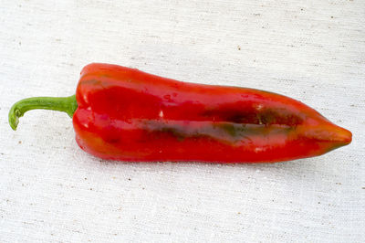 High angle view of red chili on table