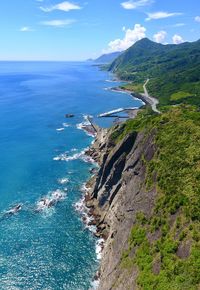 Scenic view of mountains and sea