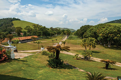 Lush and opulence of gardens in an old estate near bananal, a graceful countryside village. brazil