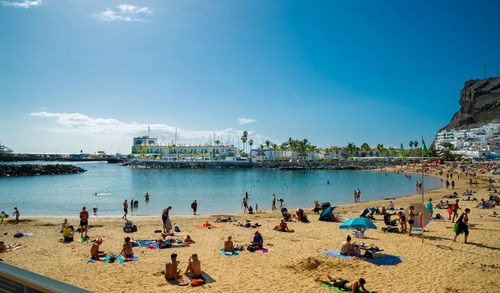 February 02 2022 playa de mogan in gran canaria a very beautiful place visited by many tourists 