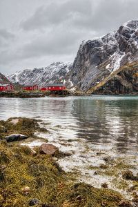 Scenic view of lake against mountain range