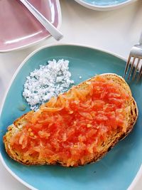 High angle view of breakfast in plate