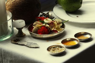 High angle view of food on table