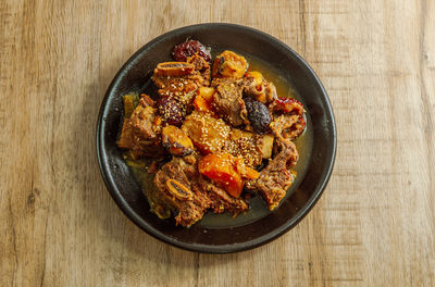 High angle view of food in bowl on table