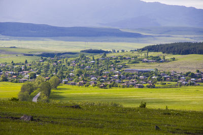 View and landscape of village in tsalka, georgia. mountain and valley.