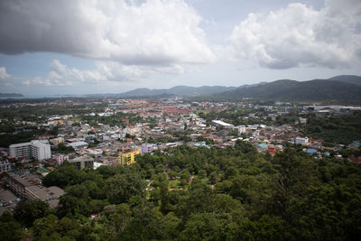 High angle view of townscape against sky