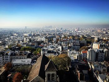 High angel view of cityscape against sky