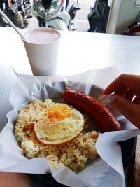 Close-up of breakfast served on table