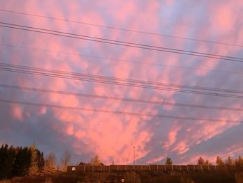 Low angle view of cables against sky during sunset