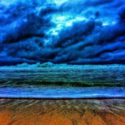 Scenic view of sea against cloudy sky