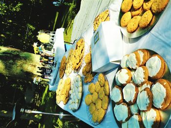 High angle view of dessert in plate on table