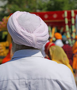 Rear view of man wearing turban