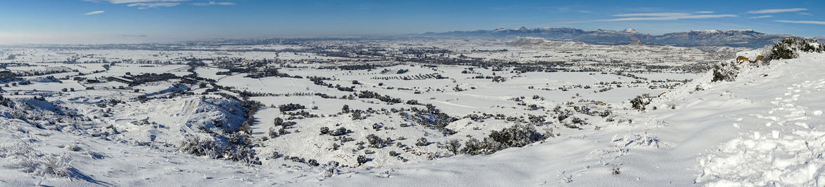 Scenic view of snowcapped mountains against sky