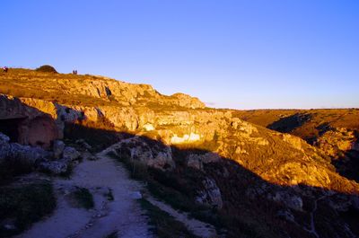 Scenic view of landscape against clear blue sky