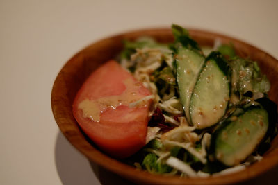 Close-up of salad in bowl on table